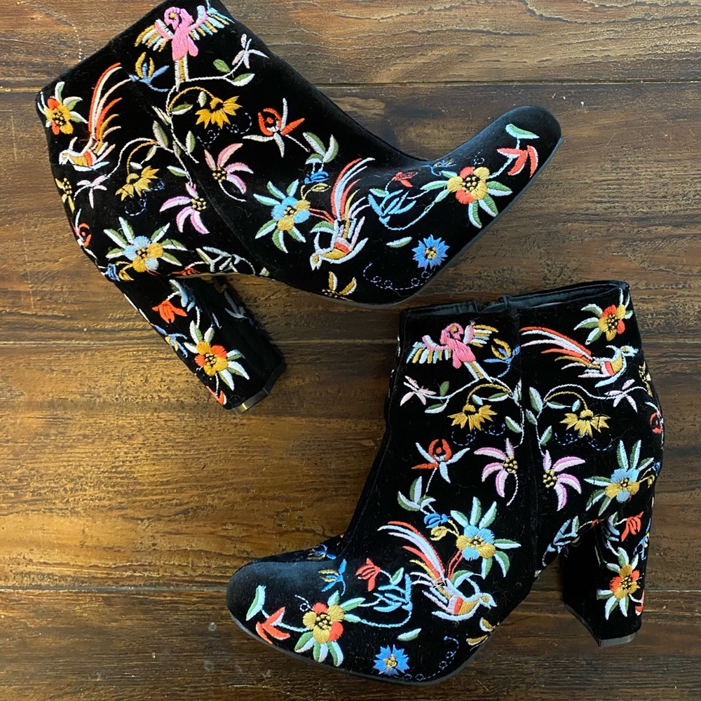 Lulus Embroidered Velvet Floral Booties